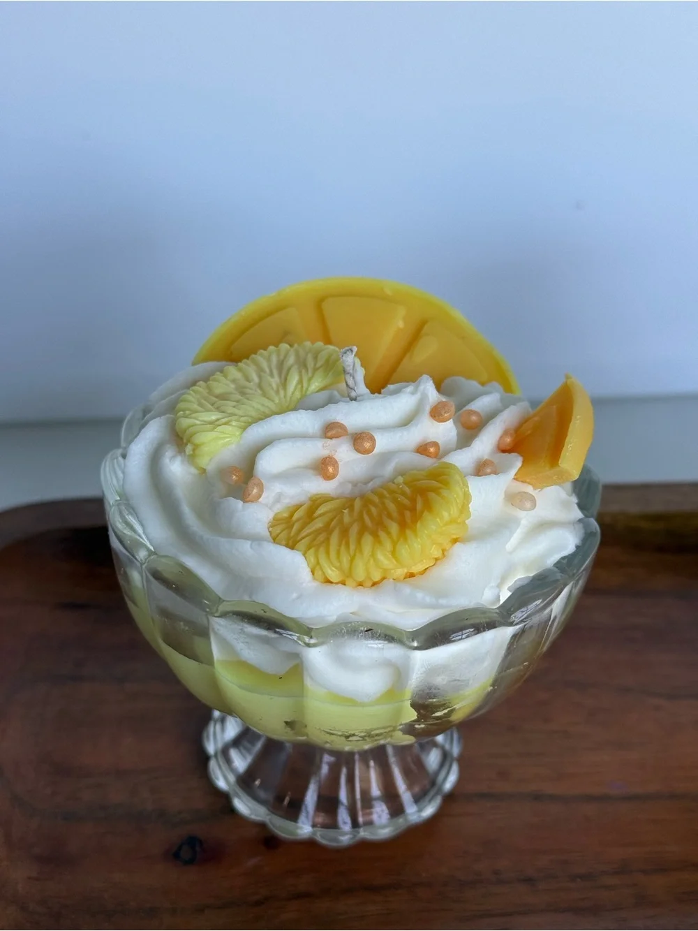 Glass Dessert Coupe - Yellow Pudding Cup with Whipped Top